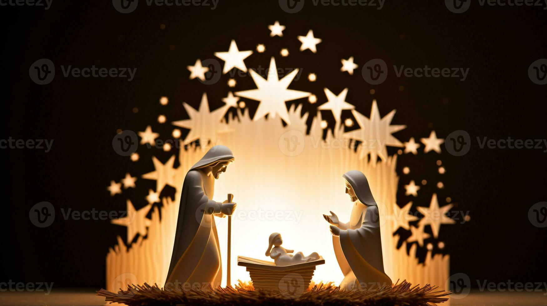 ai generative  Christmas starlit Nativity scene diorama portraying the story of Jesuses' birth photo