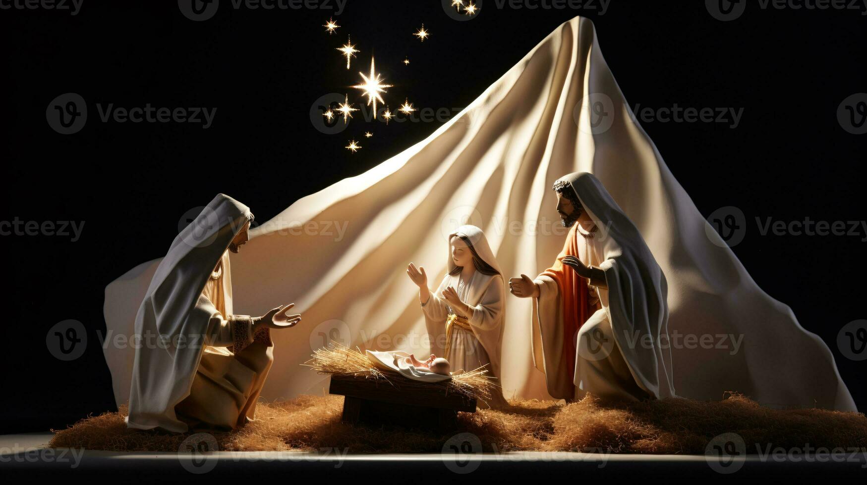 ai generative  Christmas starlit Nativity scene diorama portraying the story of Jesuses' birth photo