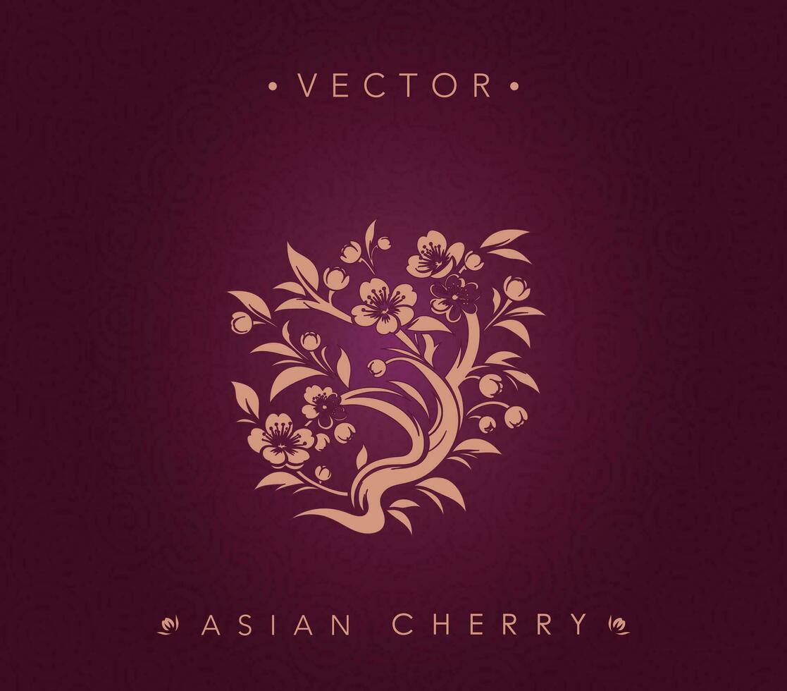 Graceful Gold-Outlined Cherry Blossom Vector Art