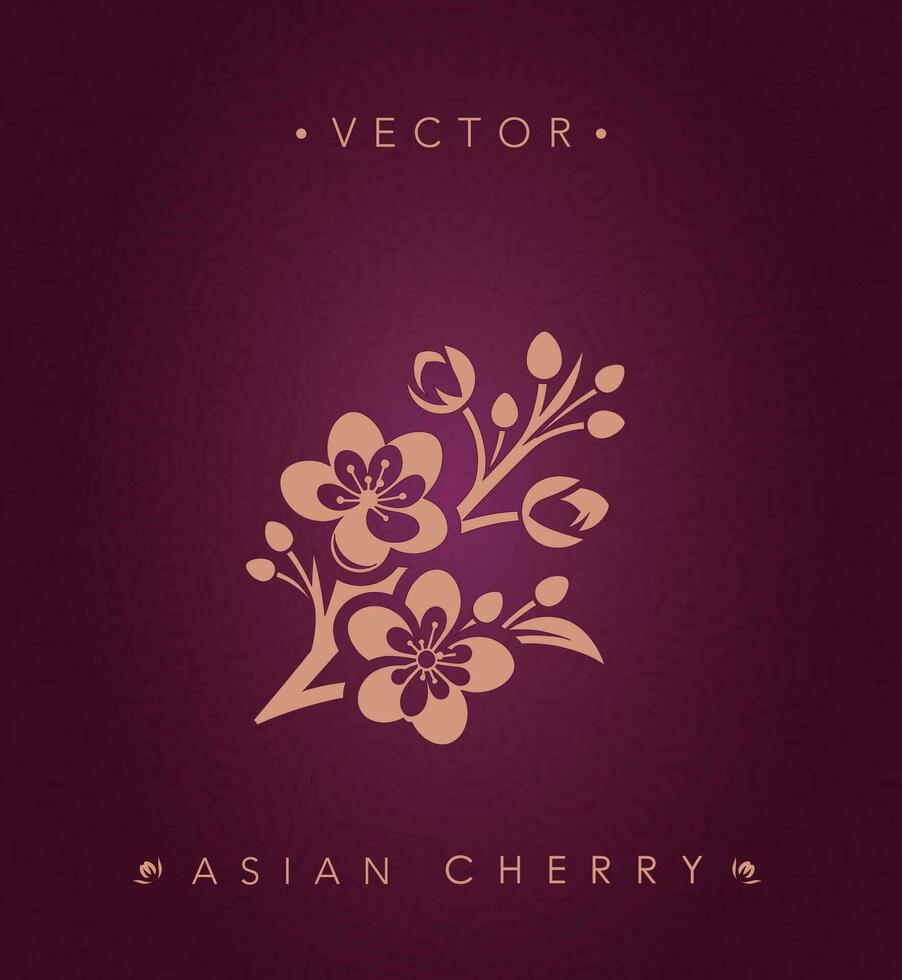 Intricate Asian Cherry Blossom Emblem Vector