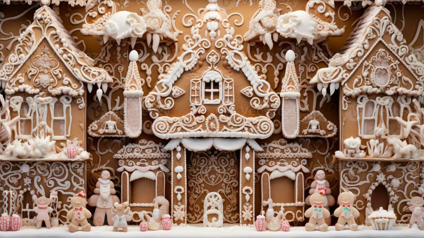 ai generative Beautifully decorated gingerbread house with colorful decorations photo