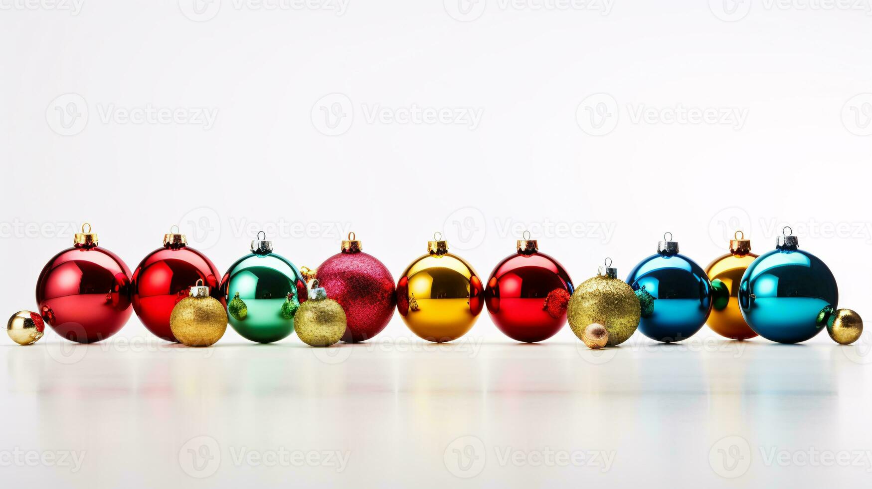 ai generative Festive Christmas Ornaments with intriguing color variations on a single color background photo