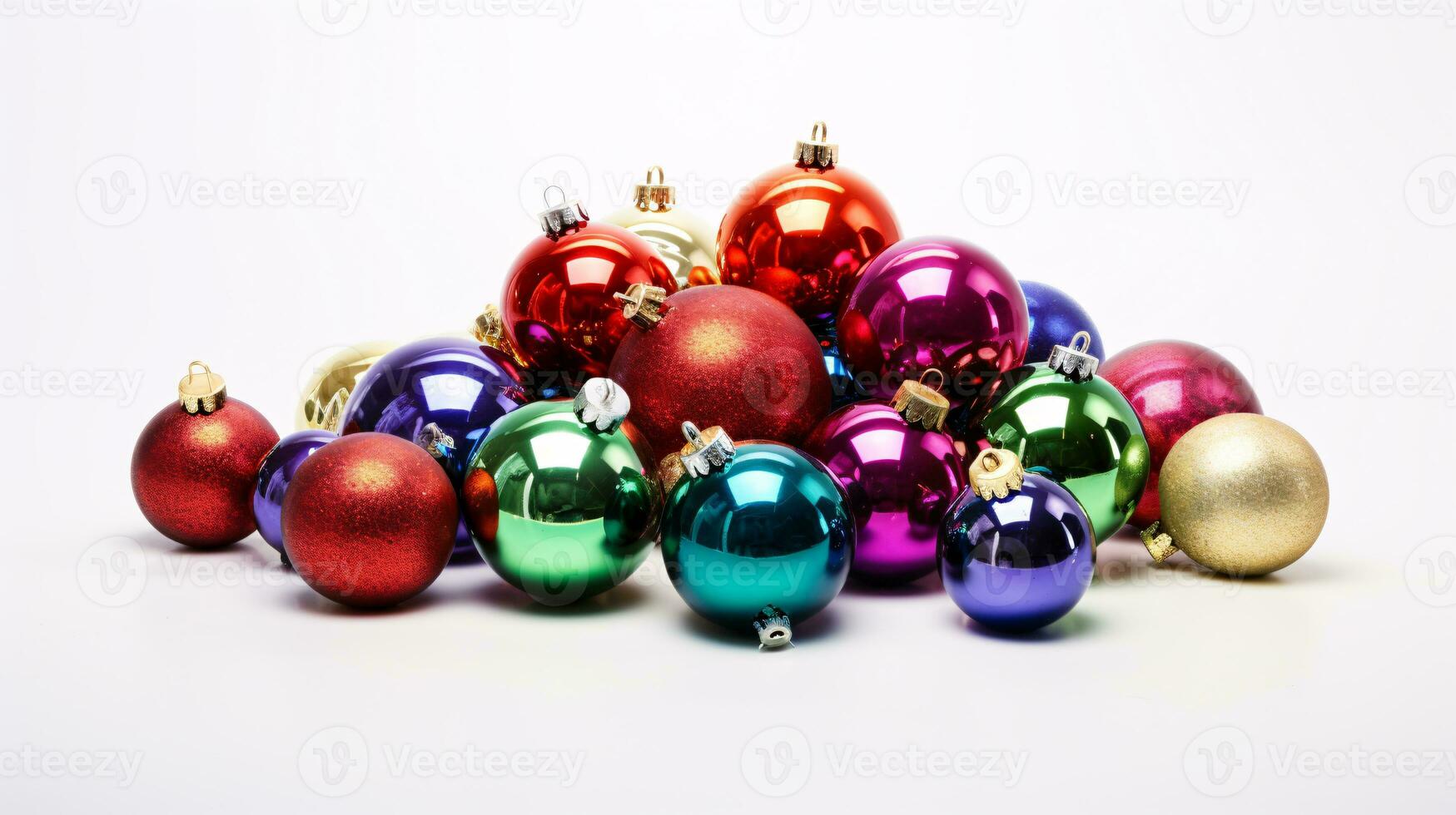 ai generative Festive Christmas Ornaments with intriguing color variations on a single color background photo