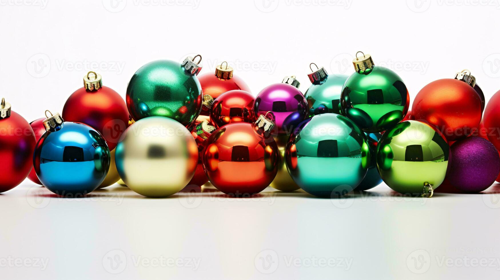 ai generative Festive Christmas Ornaments with intriguing color variations on a single color background photo