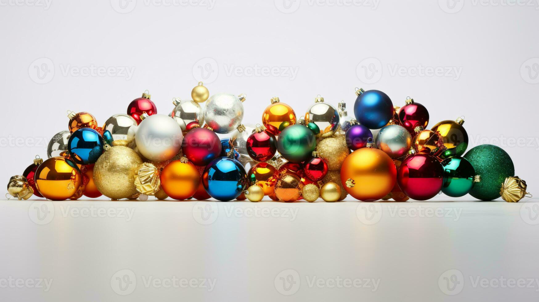 ai generative Festive Christmas Ornaments with intriguing color variations on a single color background photo