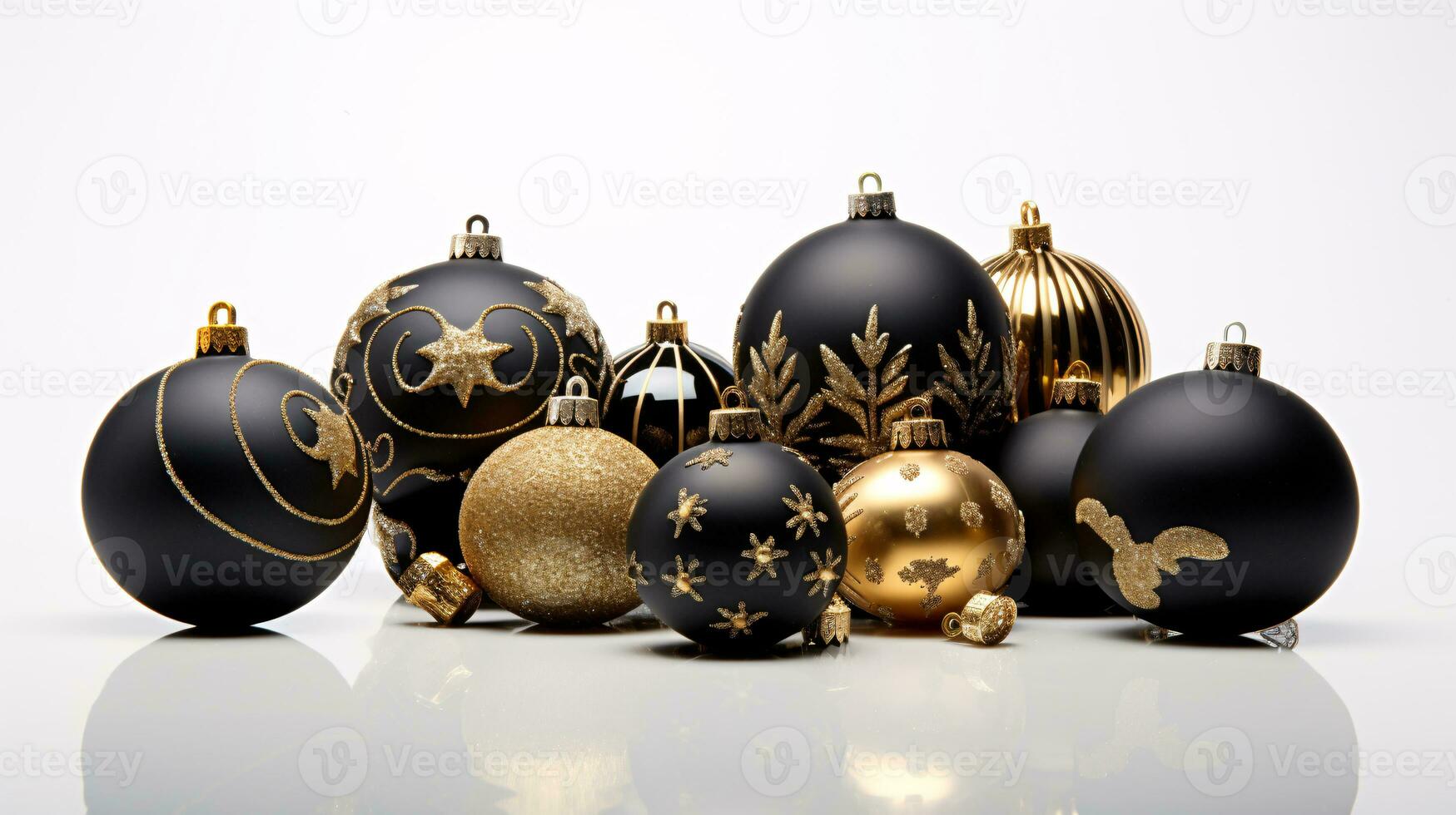 ai generative Festive Christmas Ornaments with intriguing color variations on a single color background photo