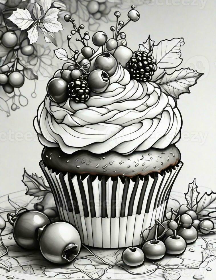 graphics coloring book for christmas  sweet cupcake photo