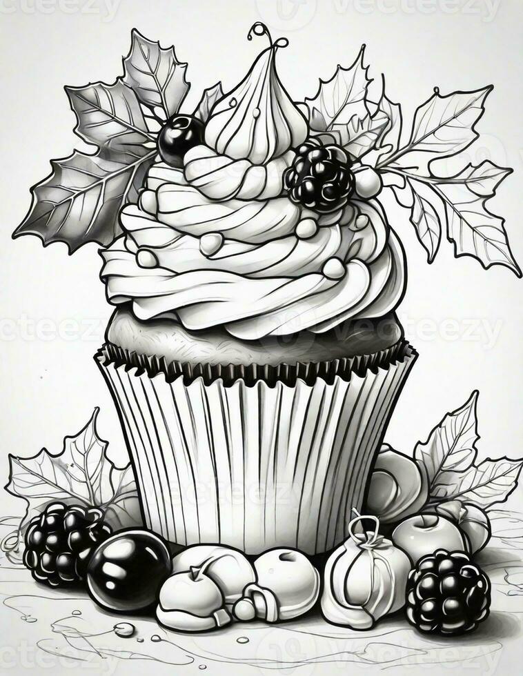 graphics coloring book for christmas  sweet cupcake photo