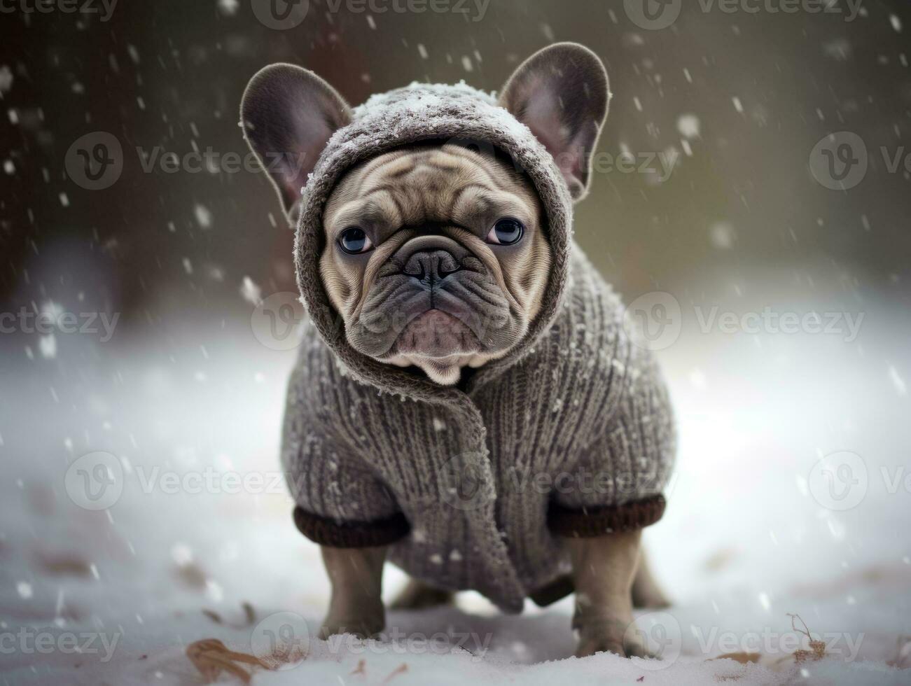 Dog during a winter walk AI Generative photo