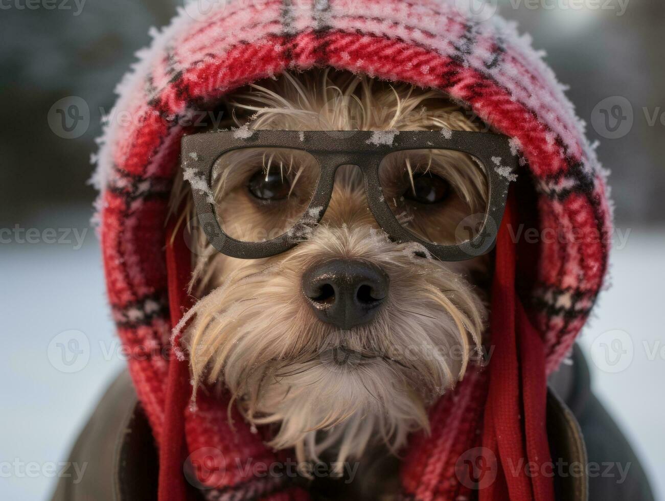 Dog during a winter walk AI Generative photo