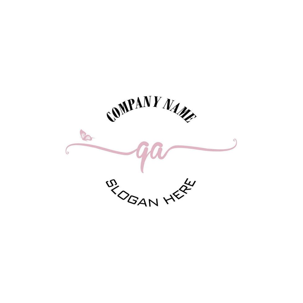QA Initial logo monogram butterfly handwriting signature vector