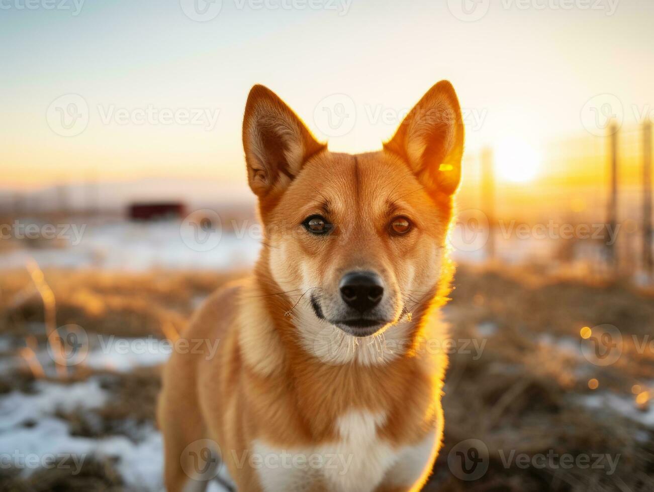 Dog during a winter walk AI Generative photo