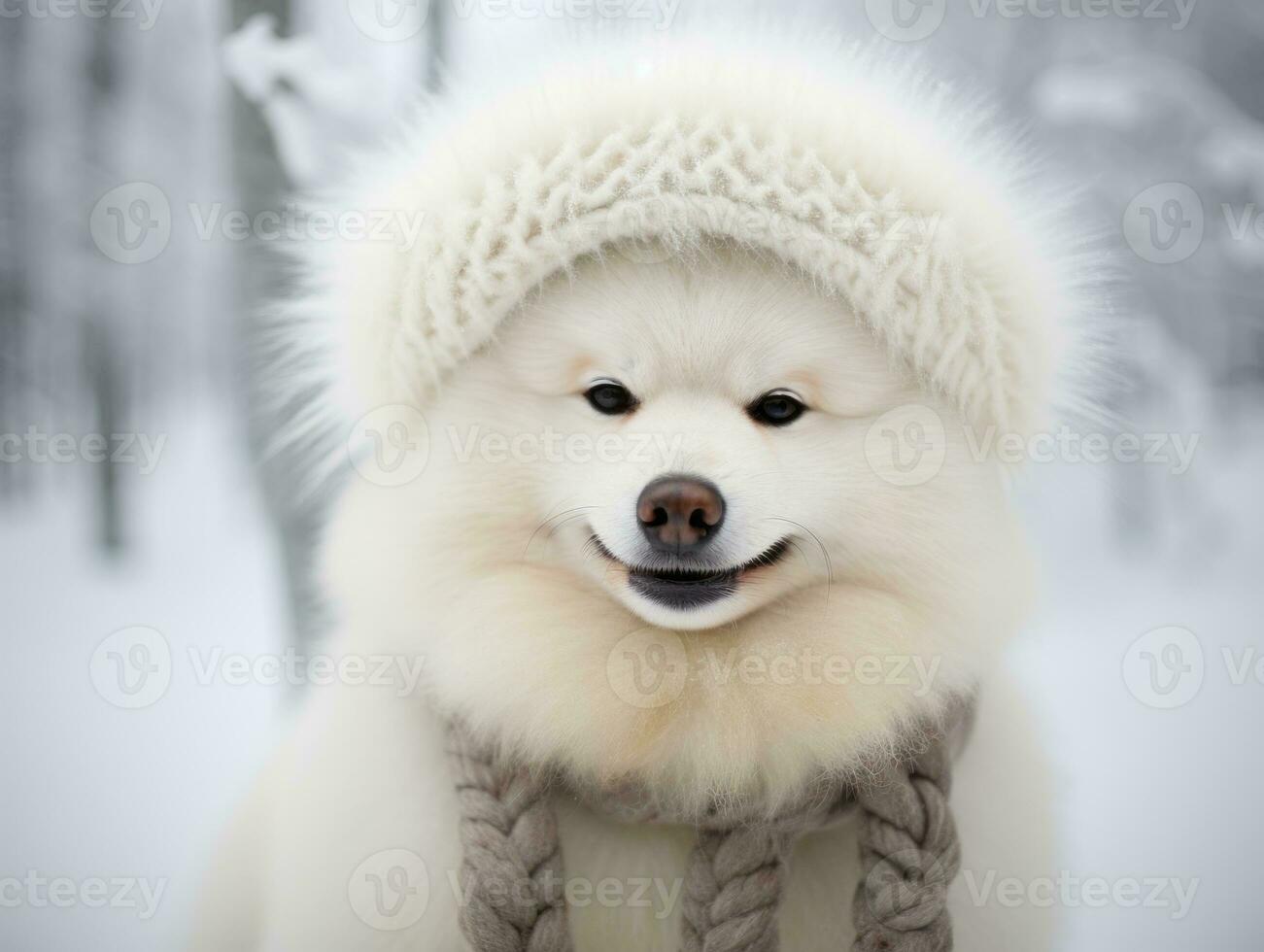Dog during a winter walk AI Generative photo