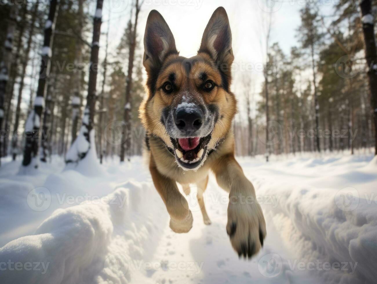 Dog during a winter walk AI Generative photo