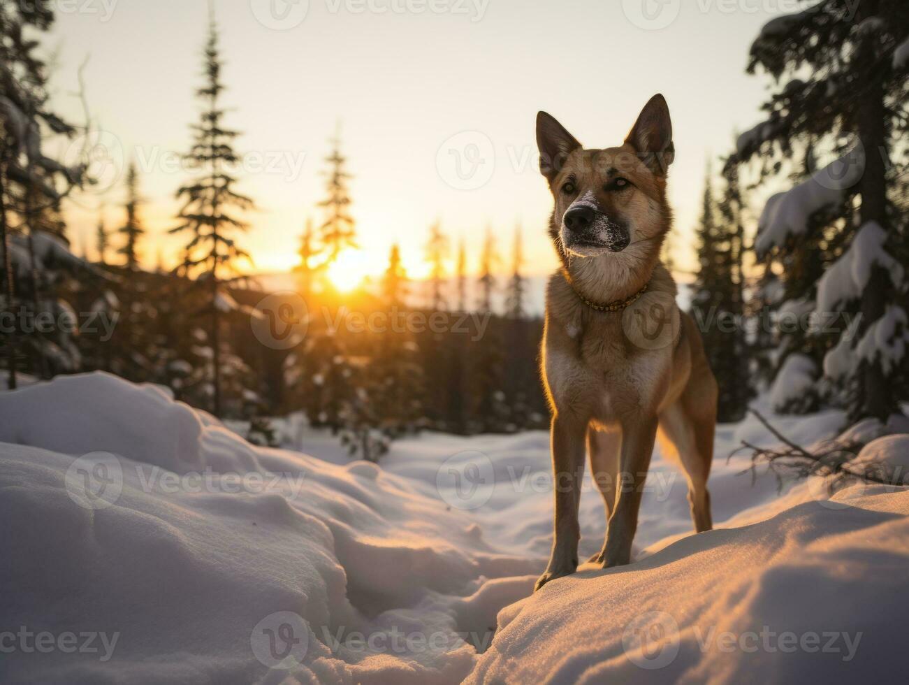 Dog during a winter walk AI Generative photo