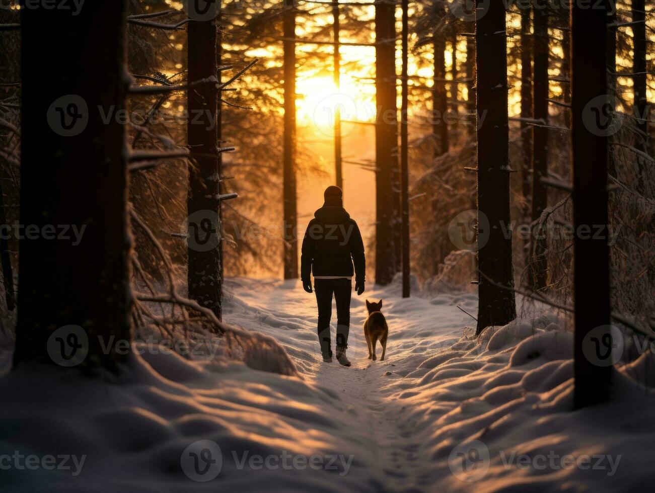 Dog during a winter walk AI Generative photo