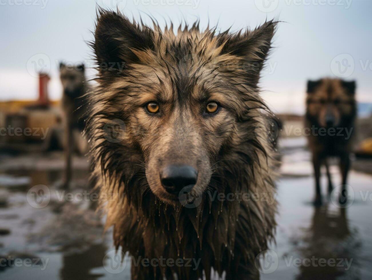 Dog during a winter walk AI Generative photo