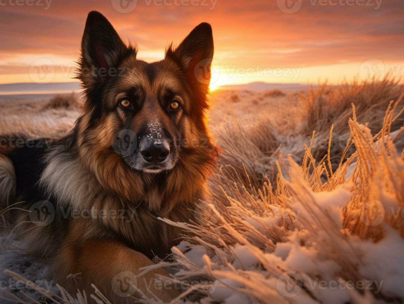 Dog during a winter walk AI Generative photo