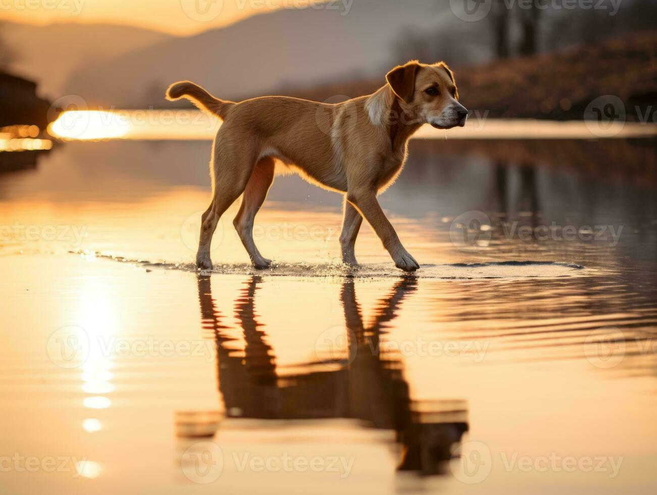 Dog during a winter walk AI Generative photo