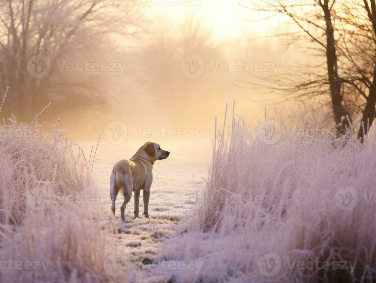 Dog during a winter walk AI Generative photo