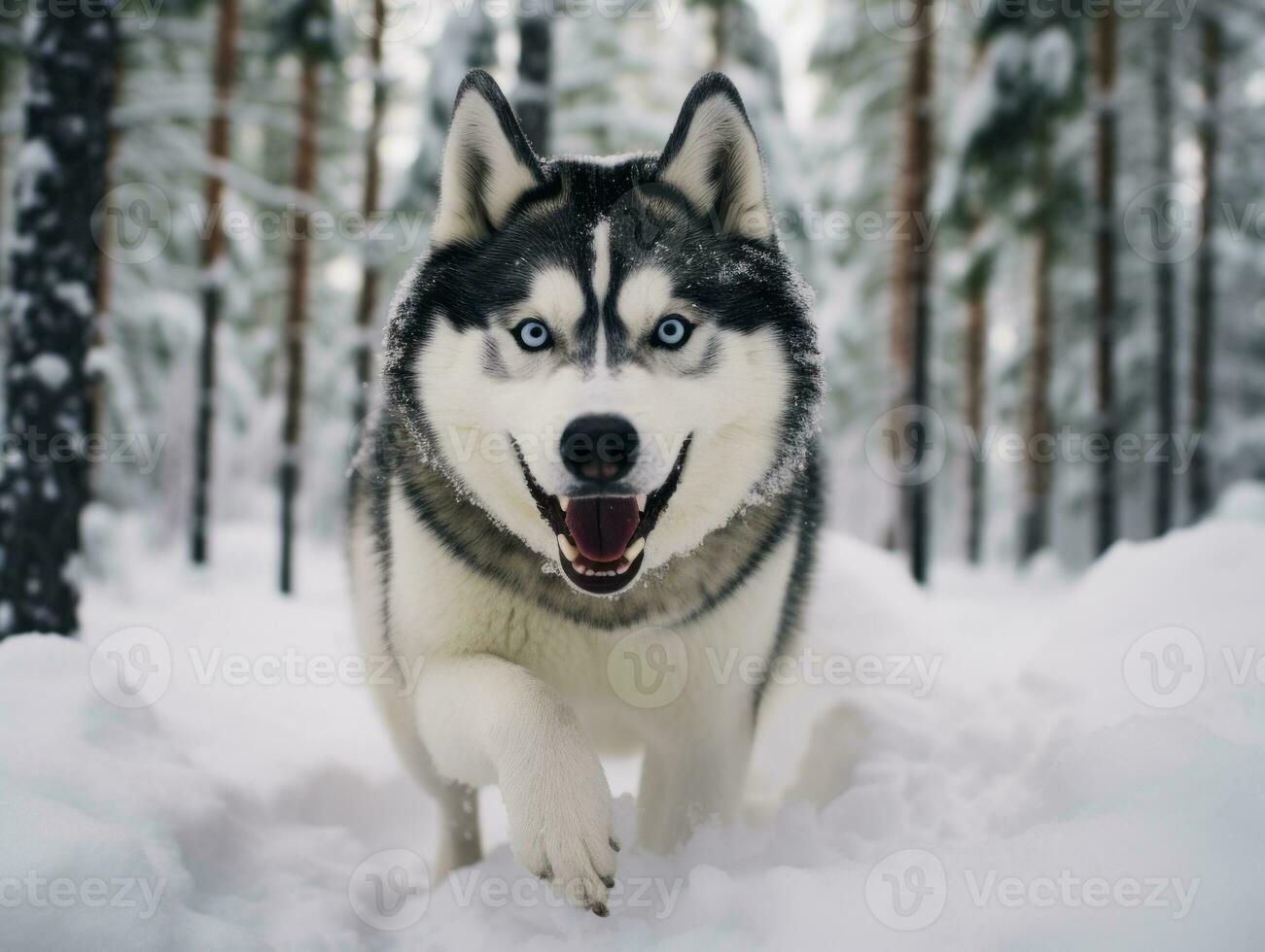 Dog during a winter walk AI Generative photo