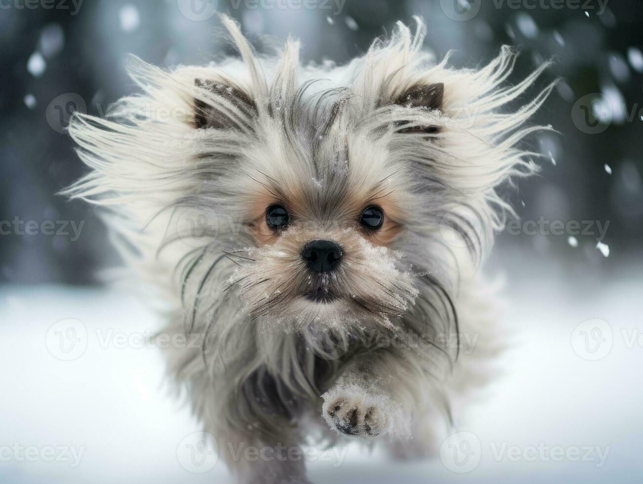 Dog during a winter walk AI Generative photo