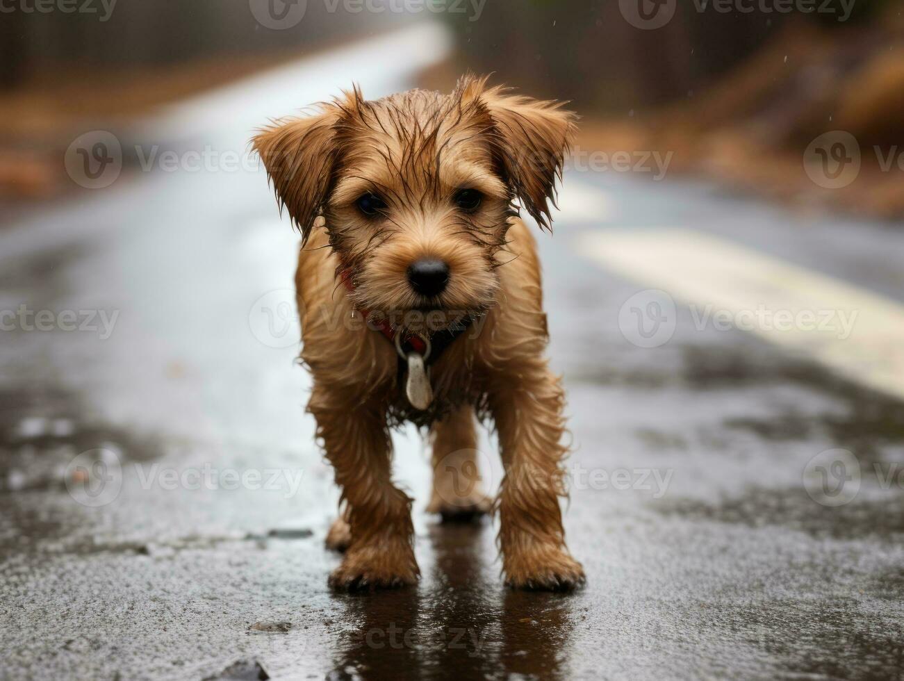Dog during a winter walk AI Generative photo