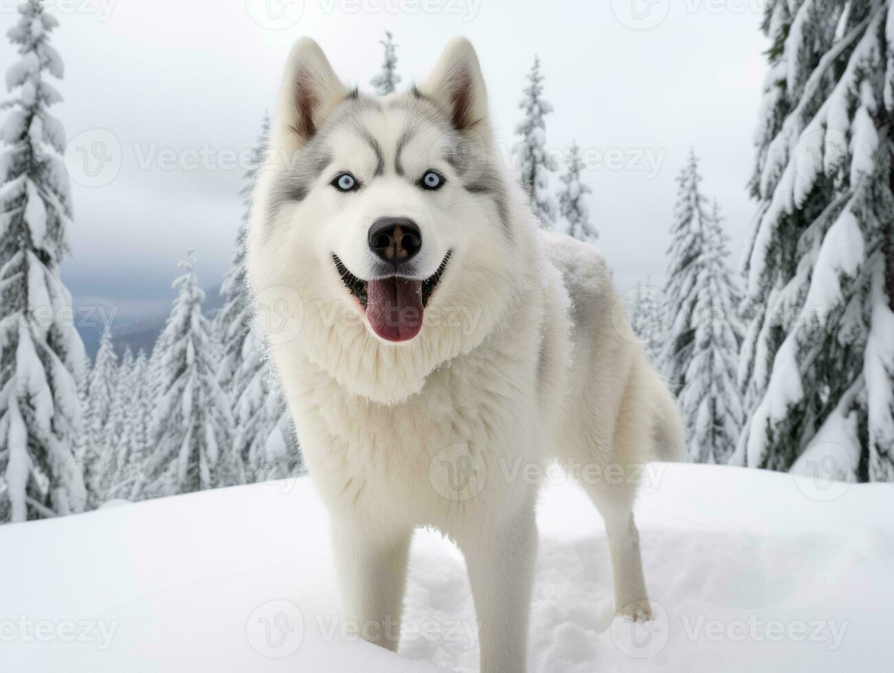 Dog during a winter walk AI Generative photo