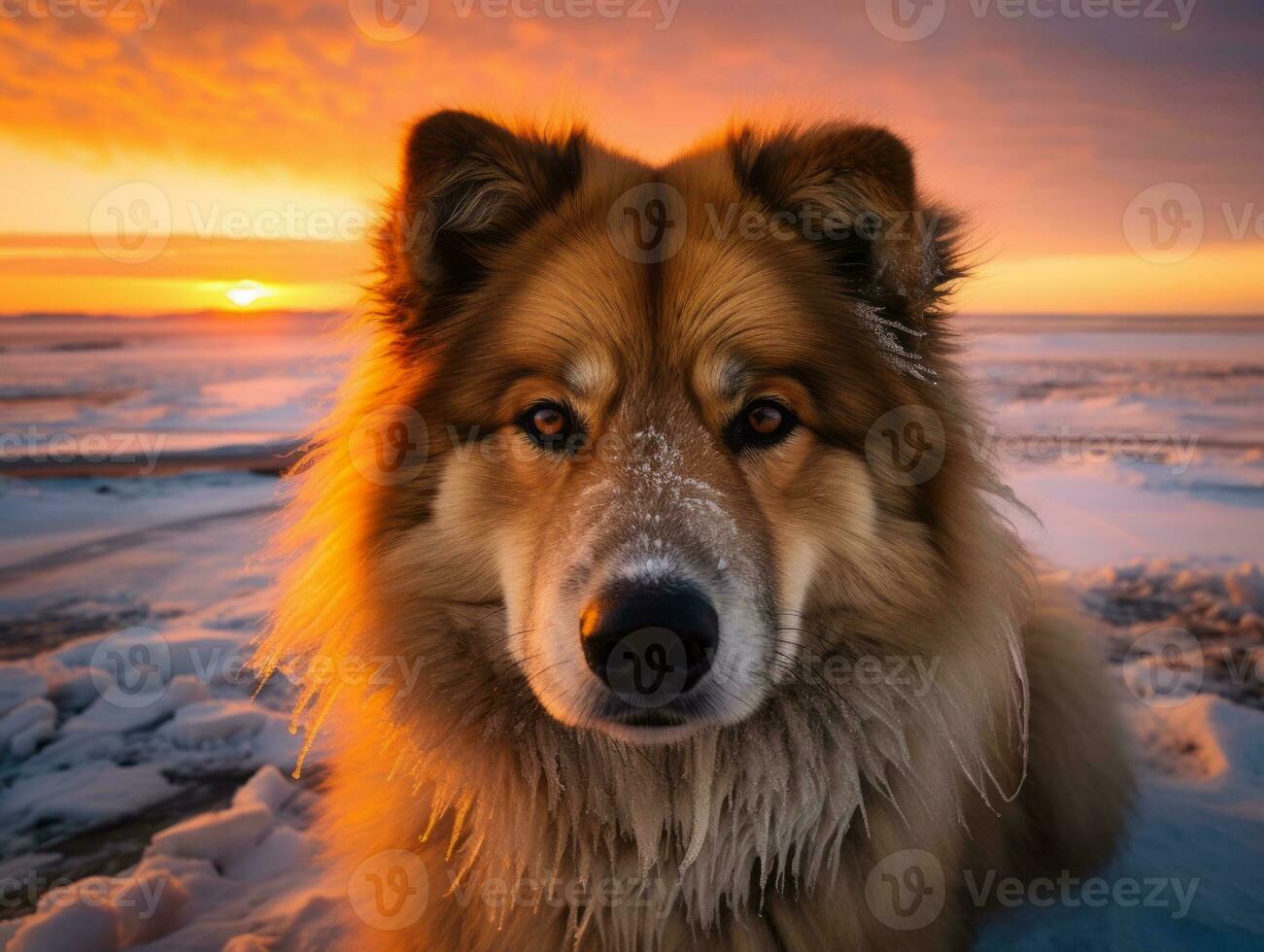 Dog during a winter walk AI Generative photo