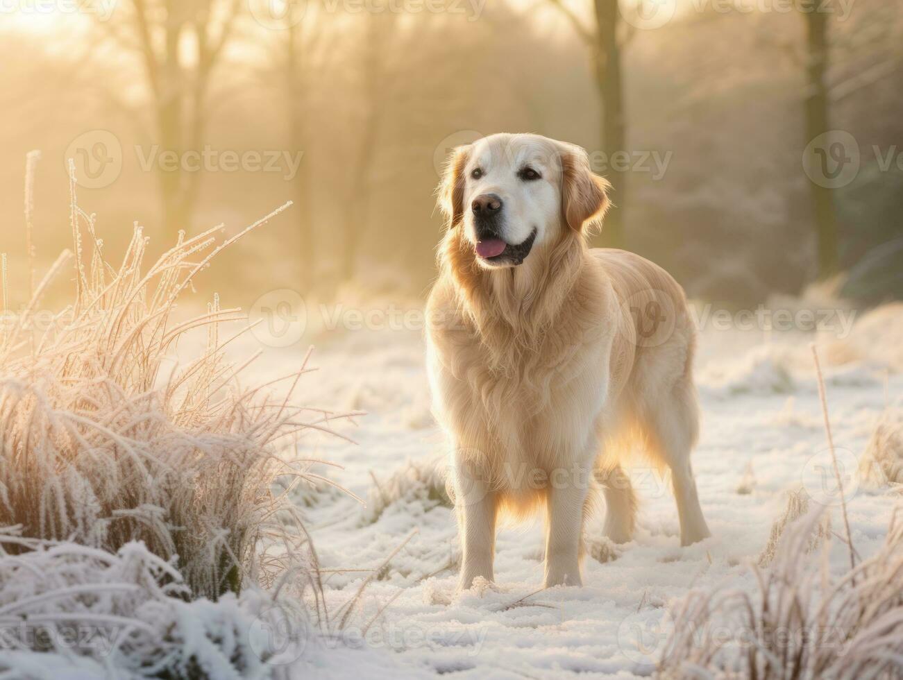 Dog during a winter walk AI Generative photo