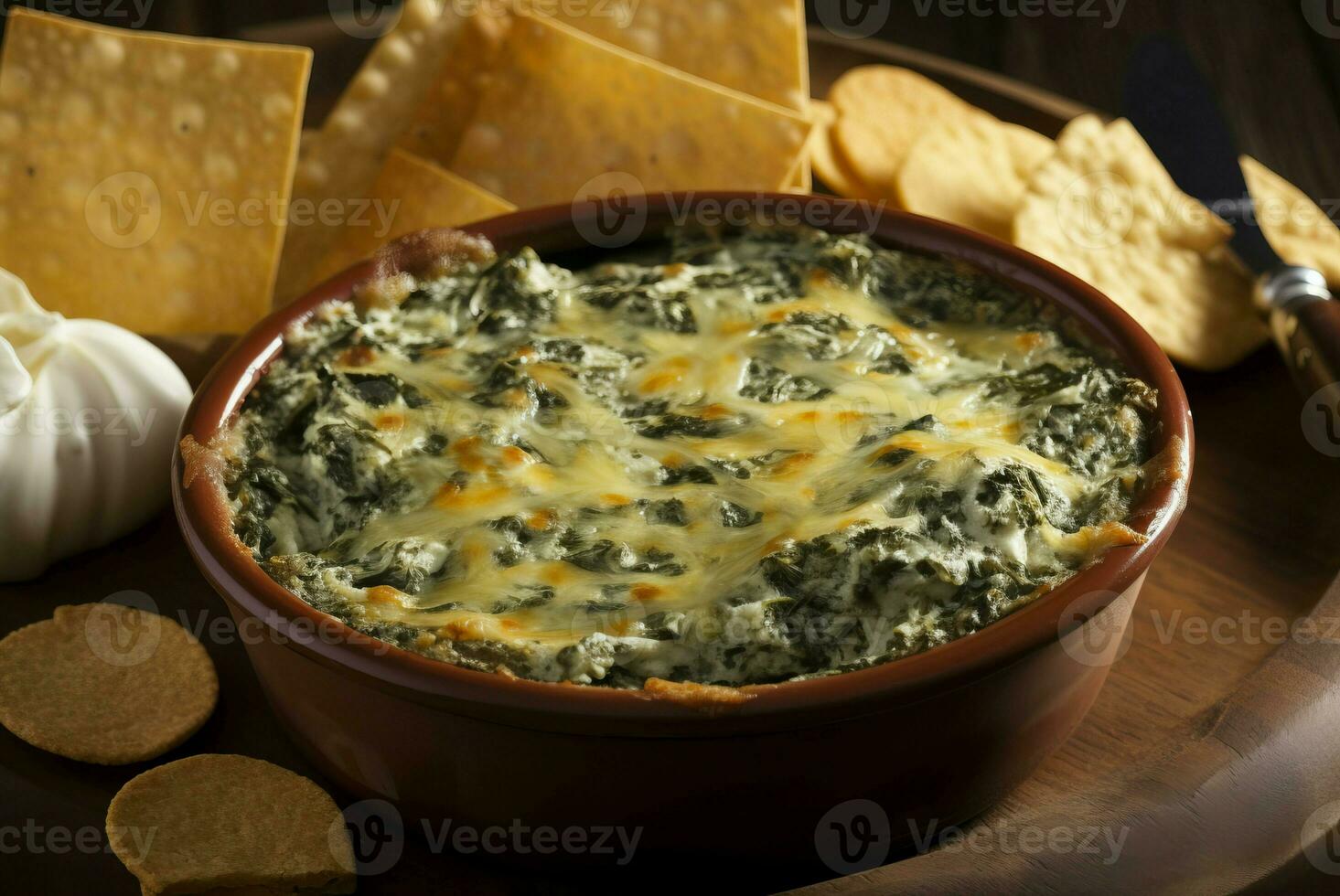 Spinach dip baked bowl sauce. Generate Ai photo