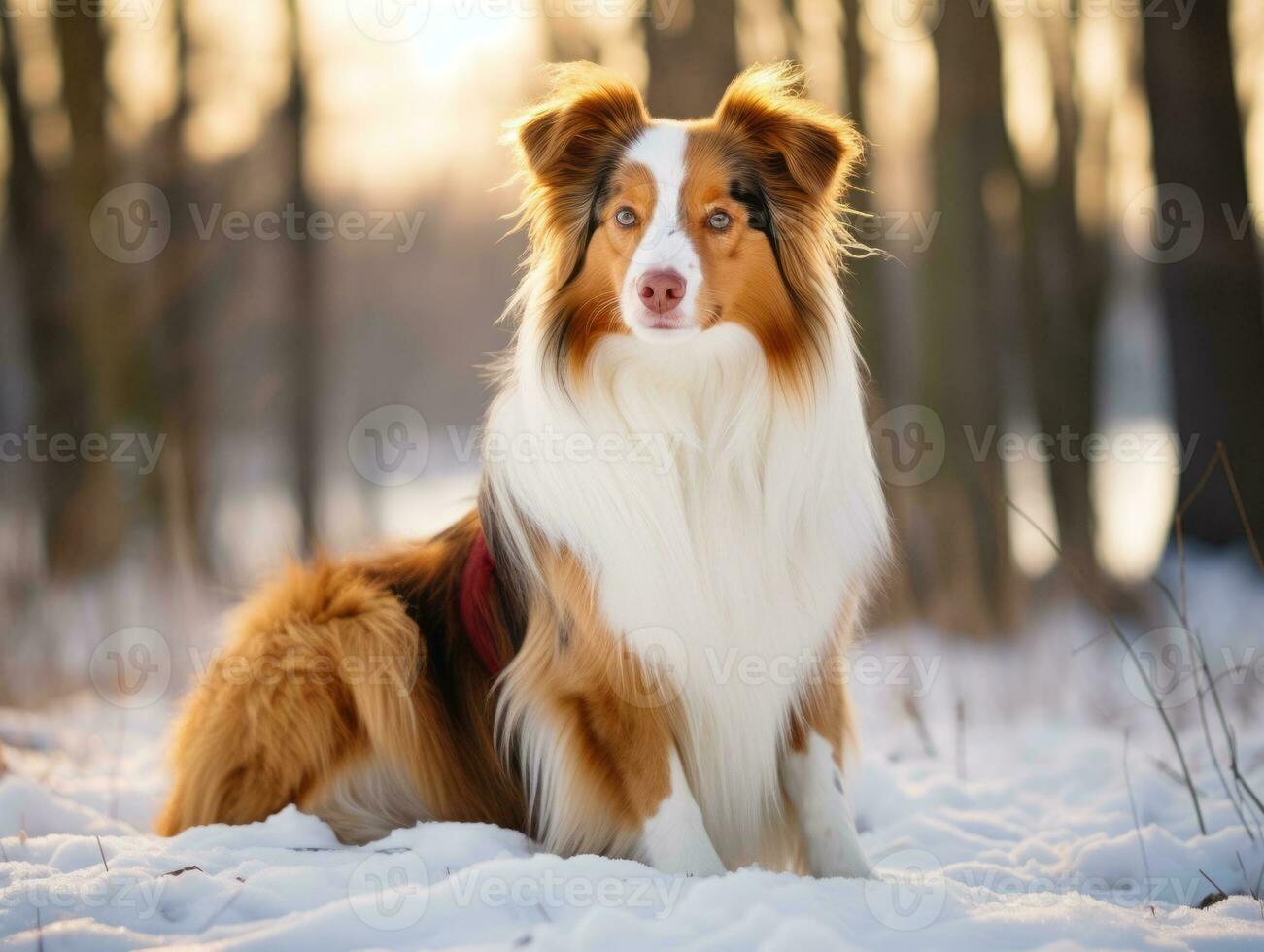 Dog during a winter walk AI Generative photo