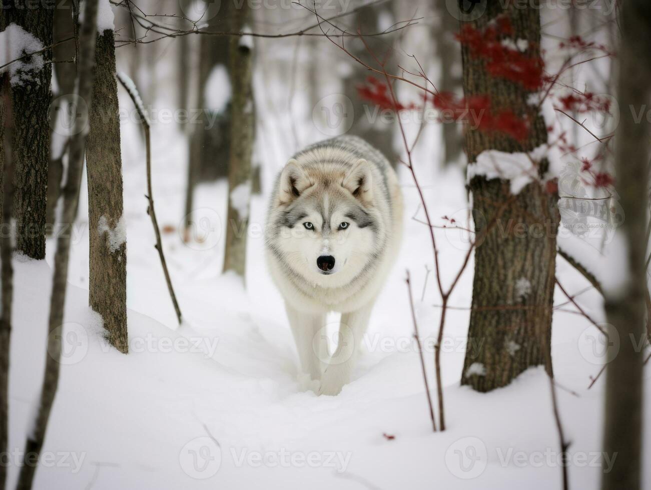 Dog during a winter walk AI Generative photo