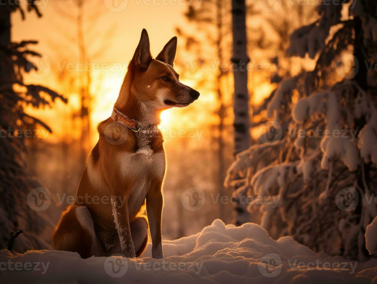 Dog during a winter walk AI Generative photo