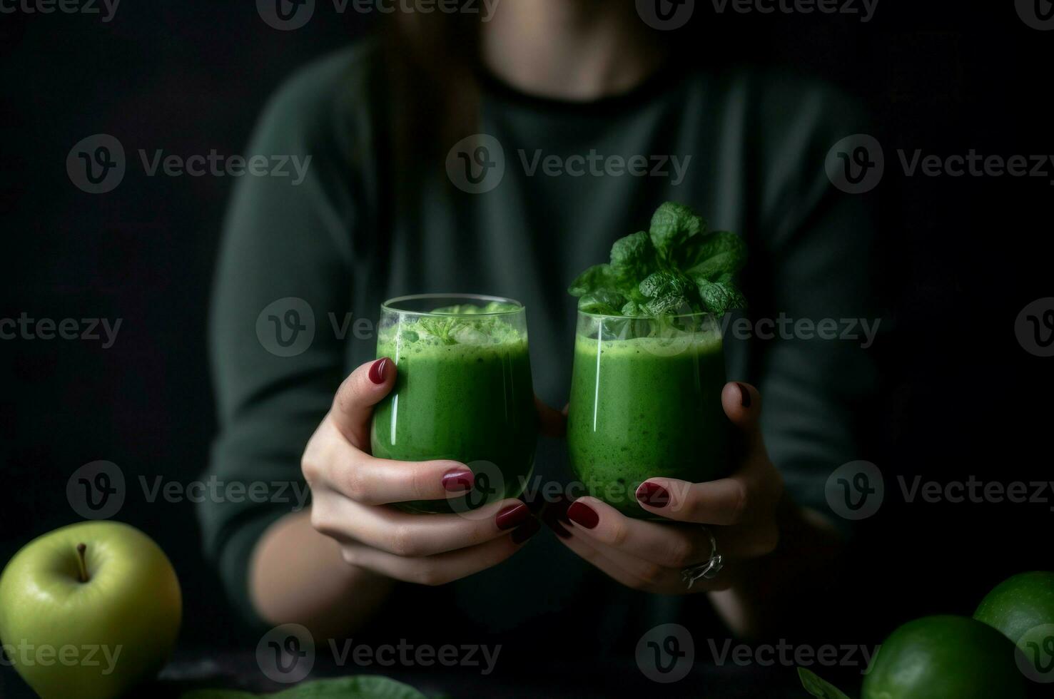 Detox healthy green raw smoothies. Generate Ai photo