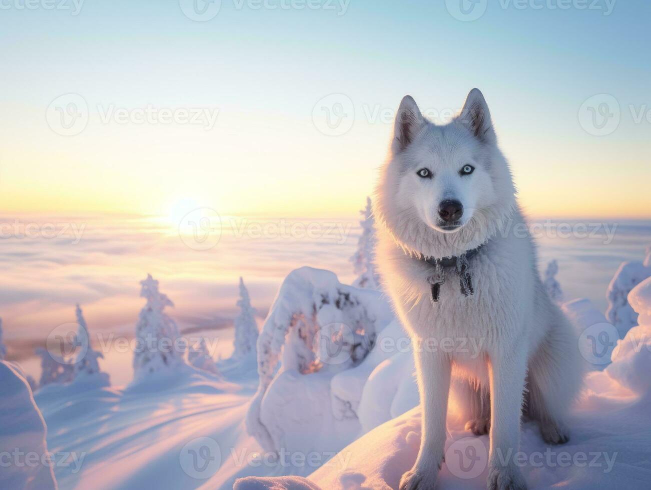 Dog during a winter walk AI Generative photo