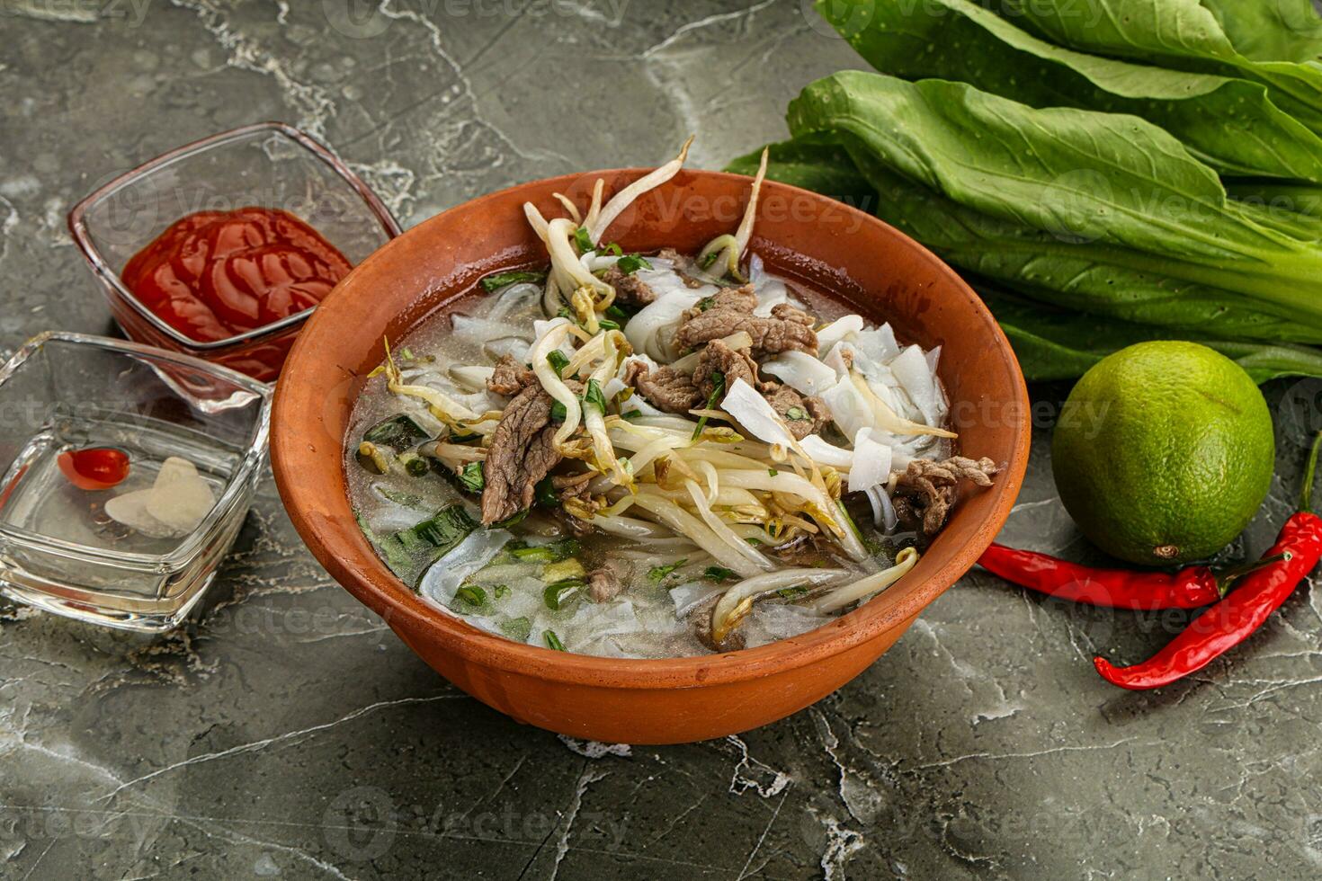 Vietnamese soup Pho Bo with beef photo