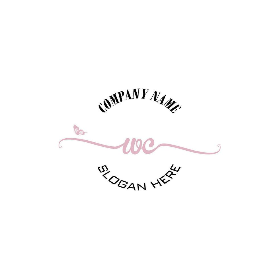 WC Initial logo monogram butterfly handwriting signature vector