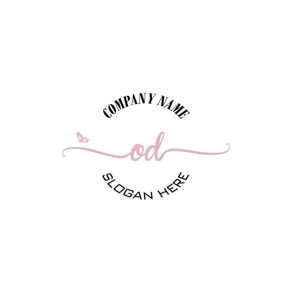 OD Initial logo monogram butterfly handwriting signature vector