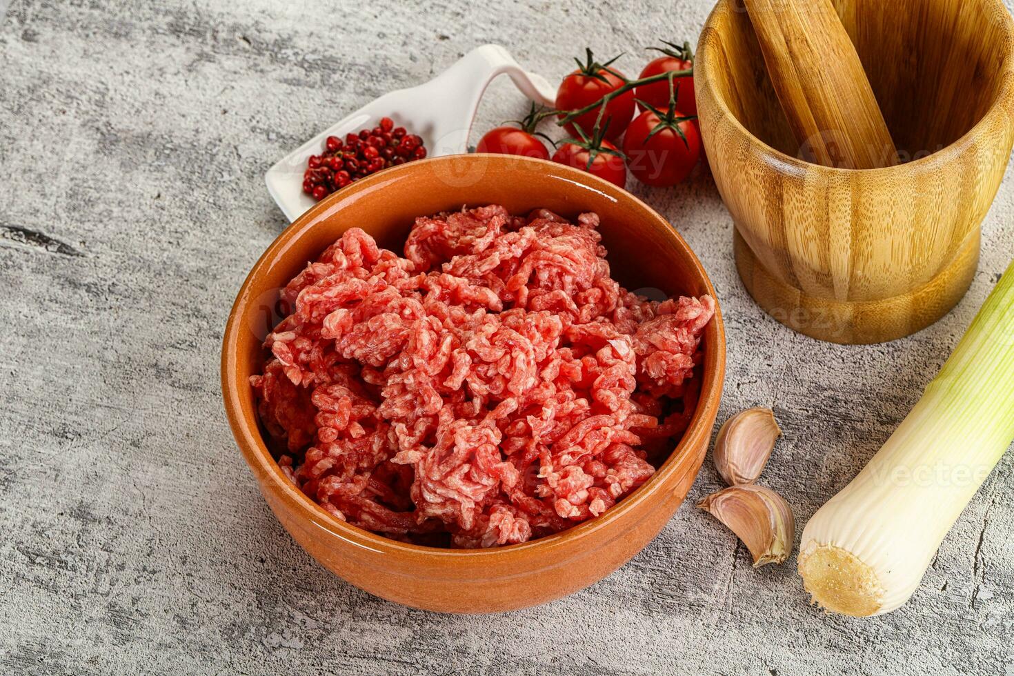 Minced beef meat in the bowl photo