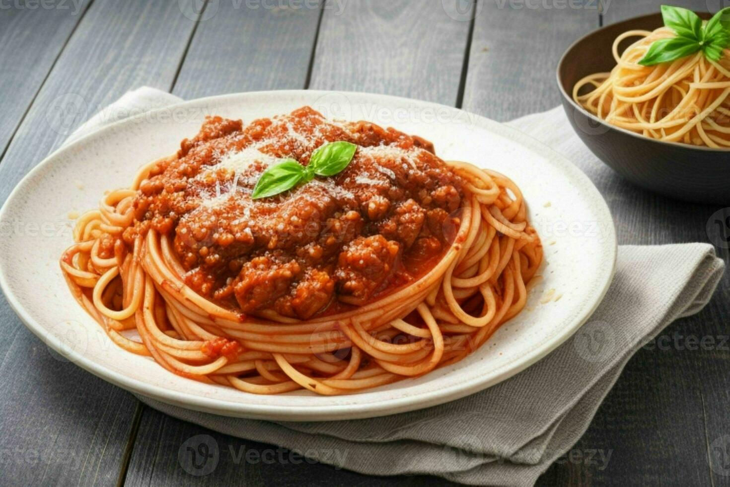 espaguetis boloñesa pasta con tomate salsa y carne. ai generativo Pro foto