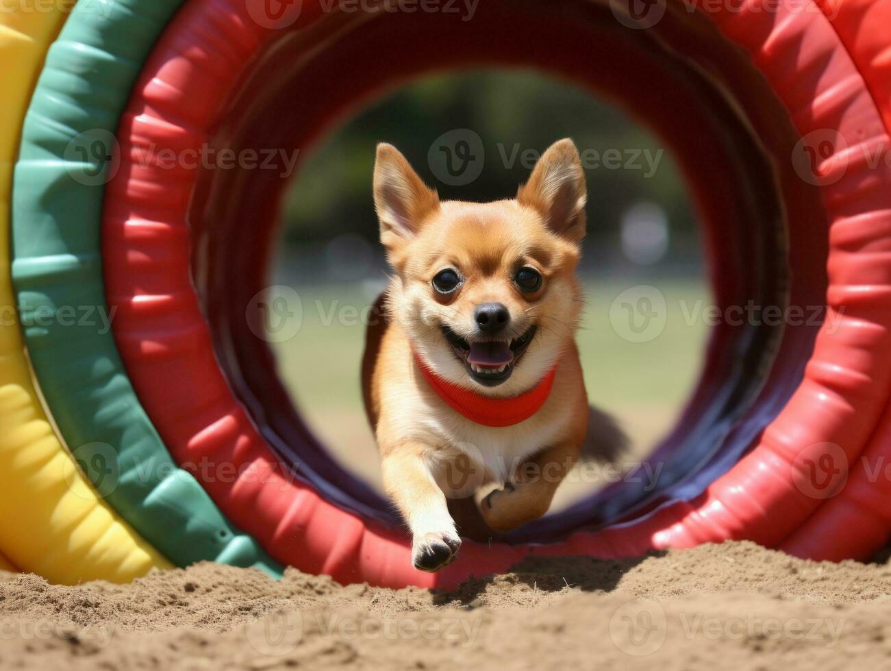 Spirited dog racing through an agility course AI Generative photo