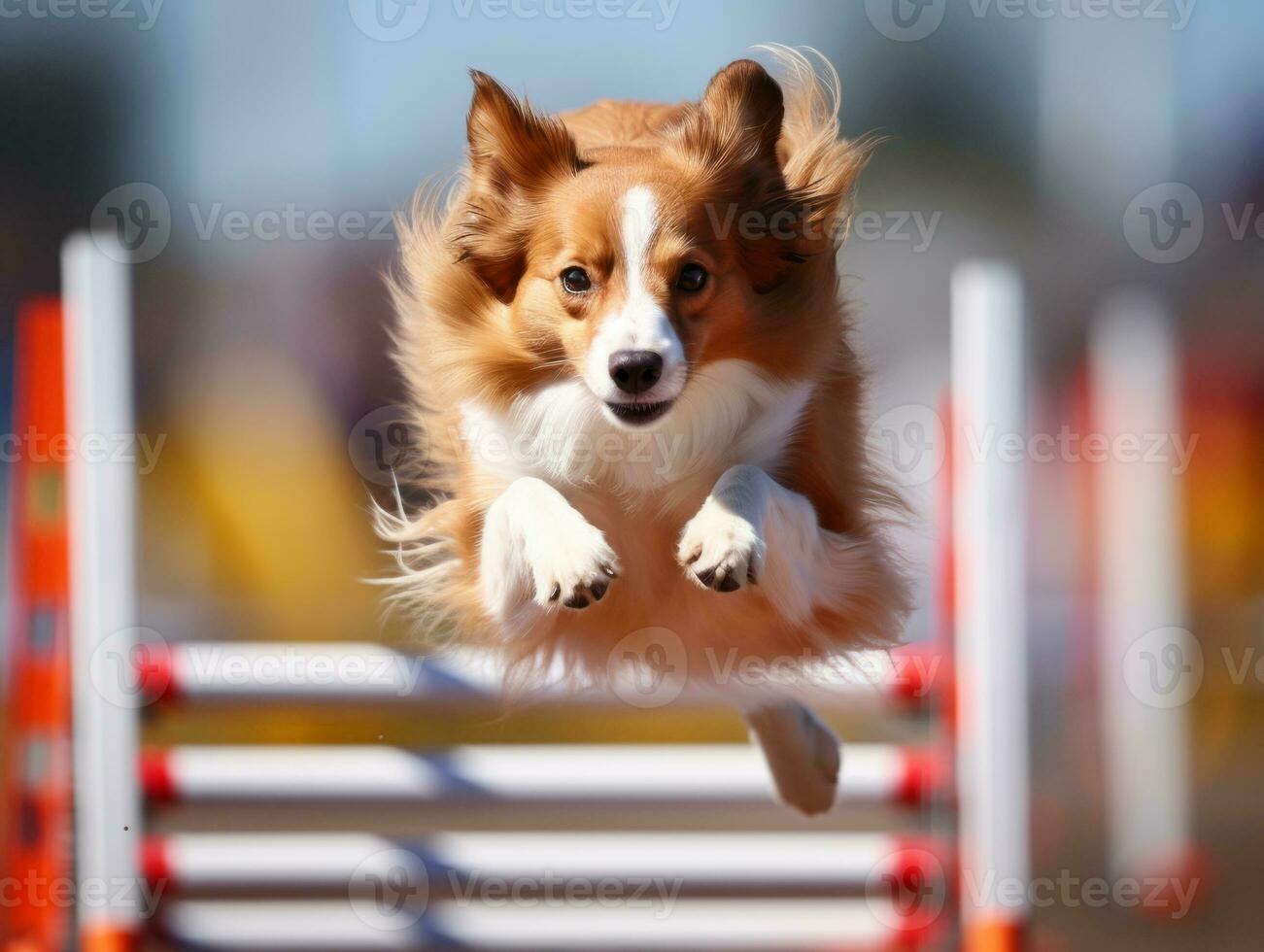 Spirited dog racing through an agility course AI Generative photo