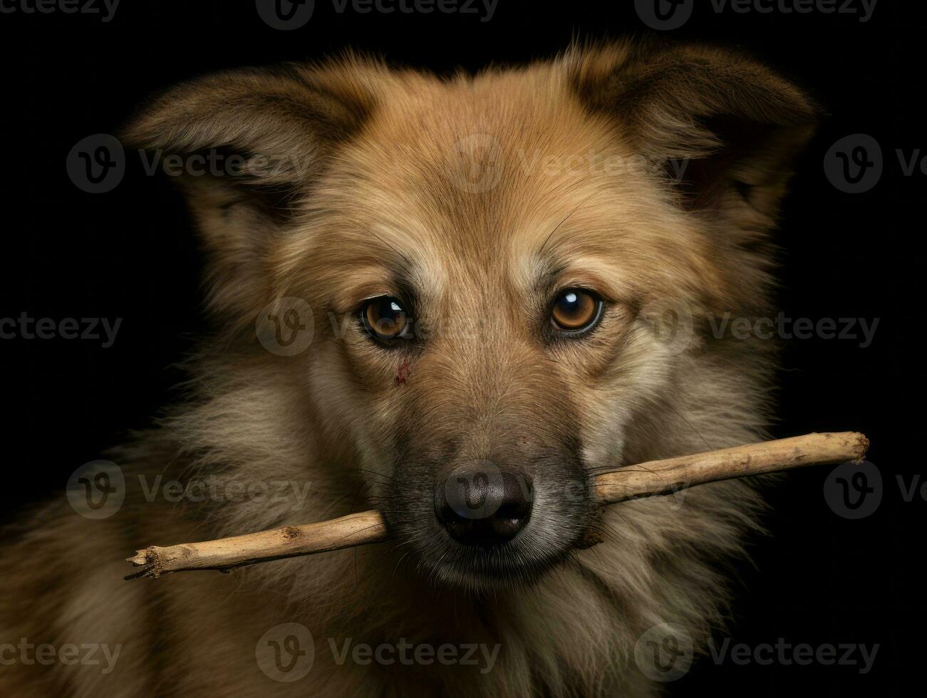 Trusty dog with a stick in its mouth ready for a game of fetch AI Generative photo