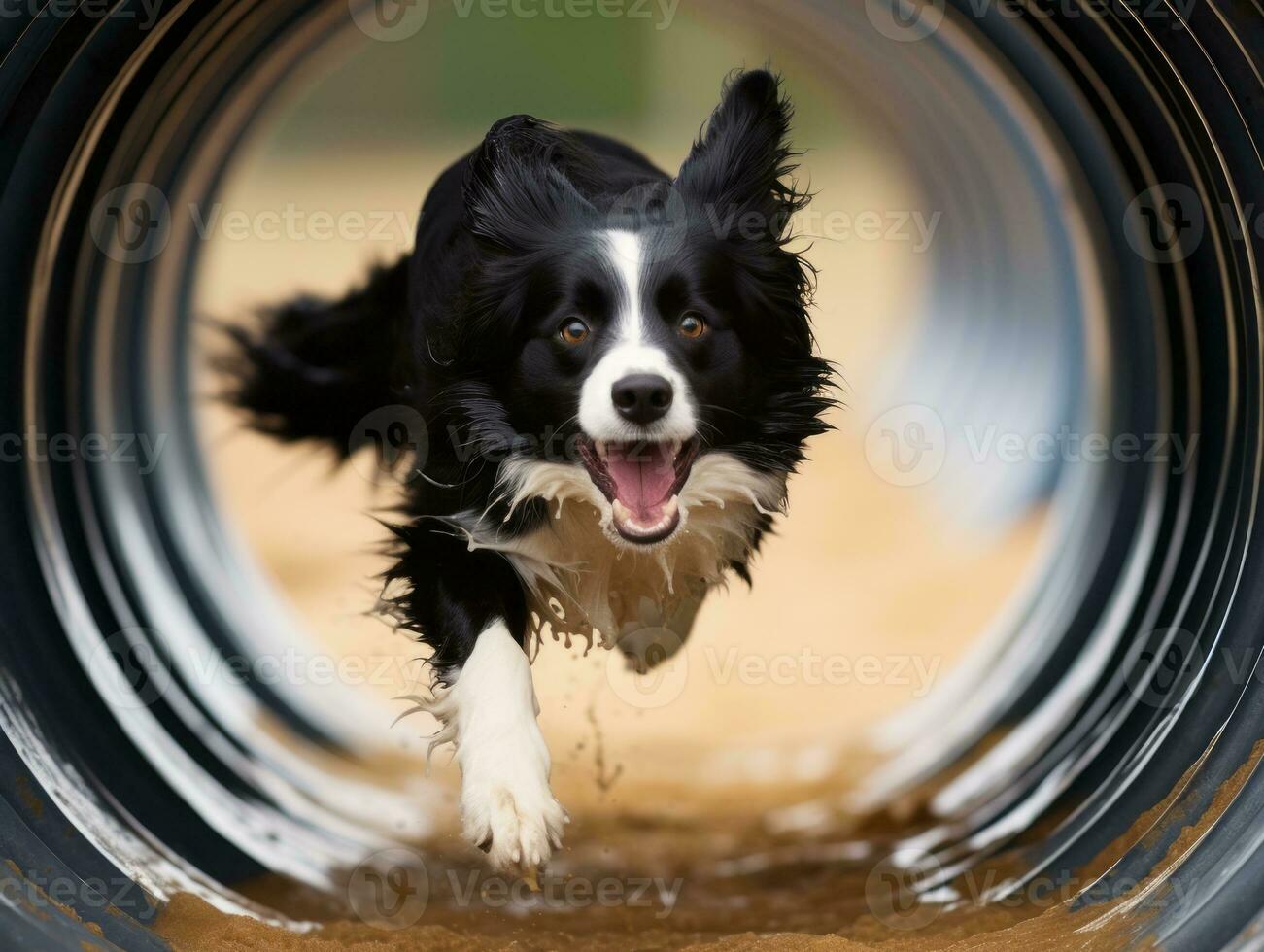 Spirited dog racing through an agility course AI Generative photo