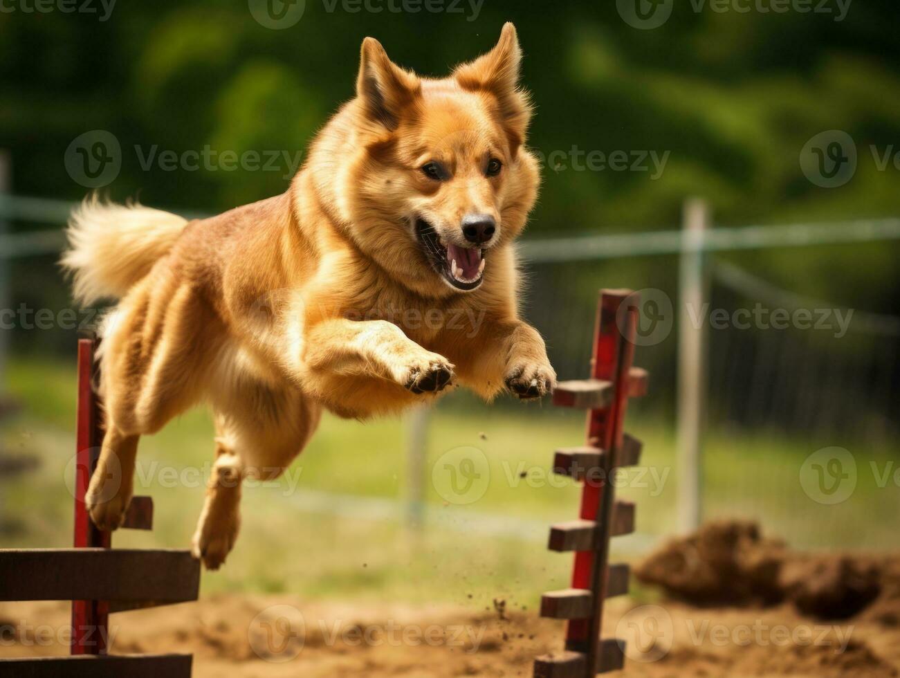 Spirited dog racing through an agility course AI Generative photo