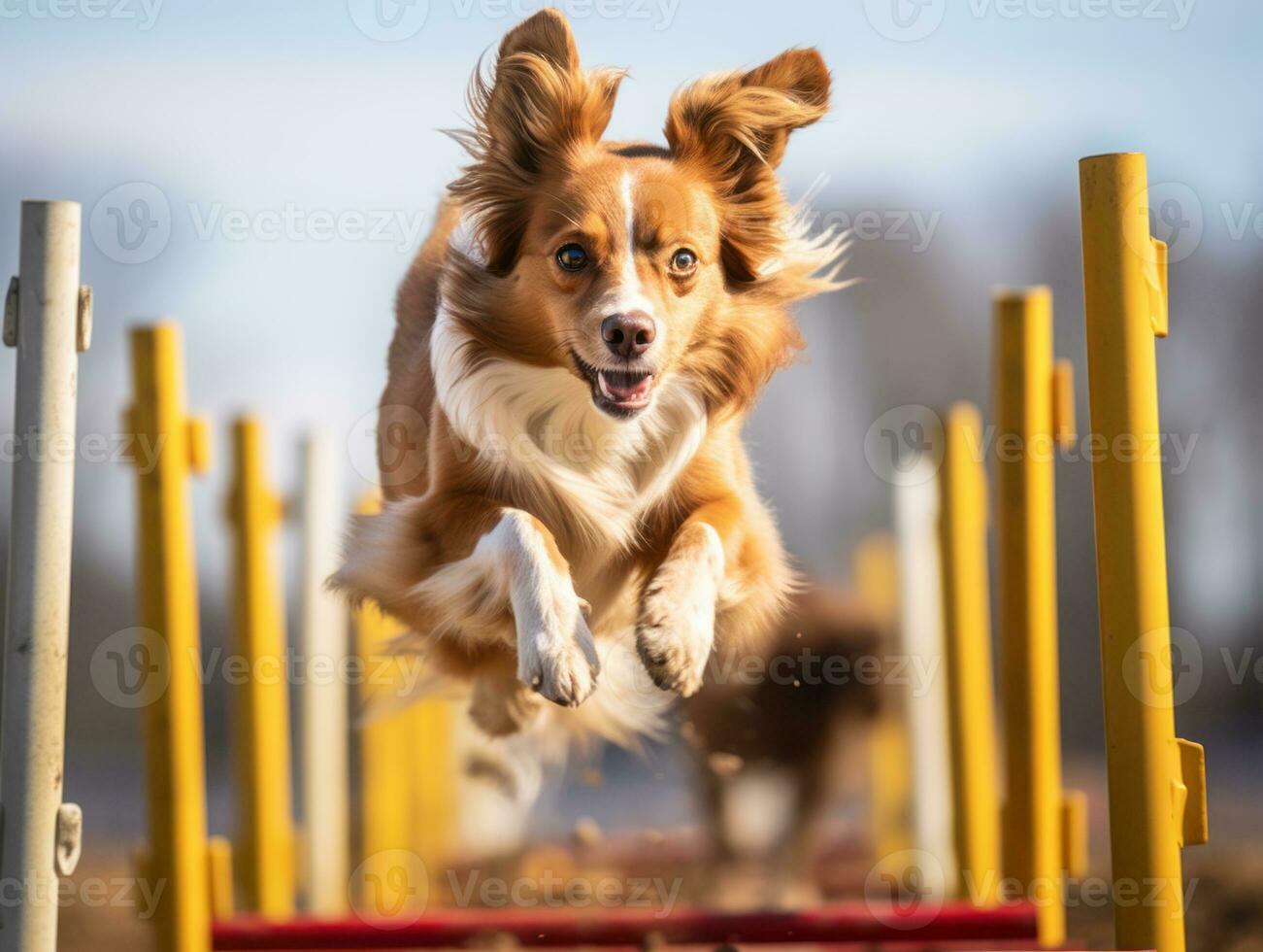 Spirited dog racing through an agility course AI Generative photo