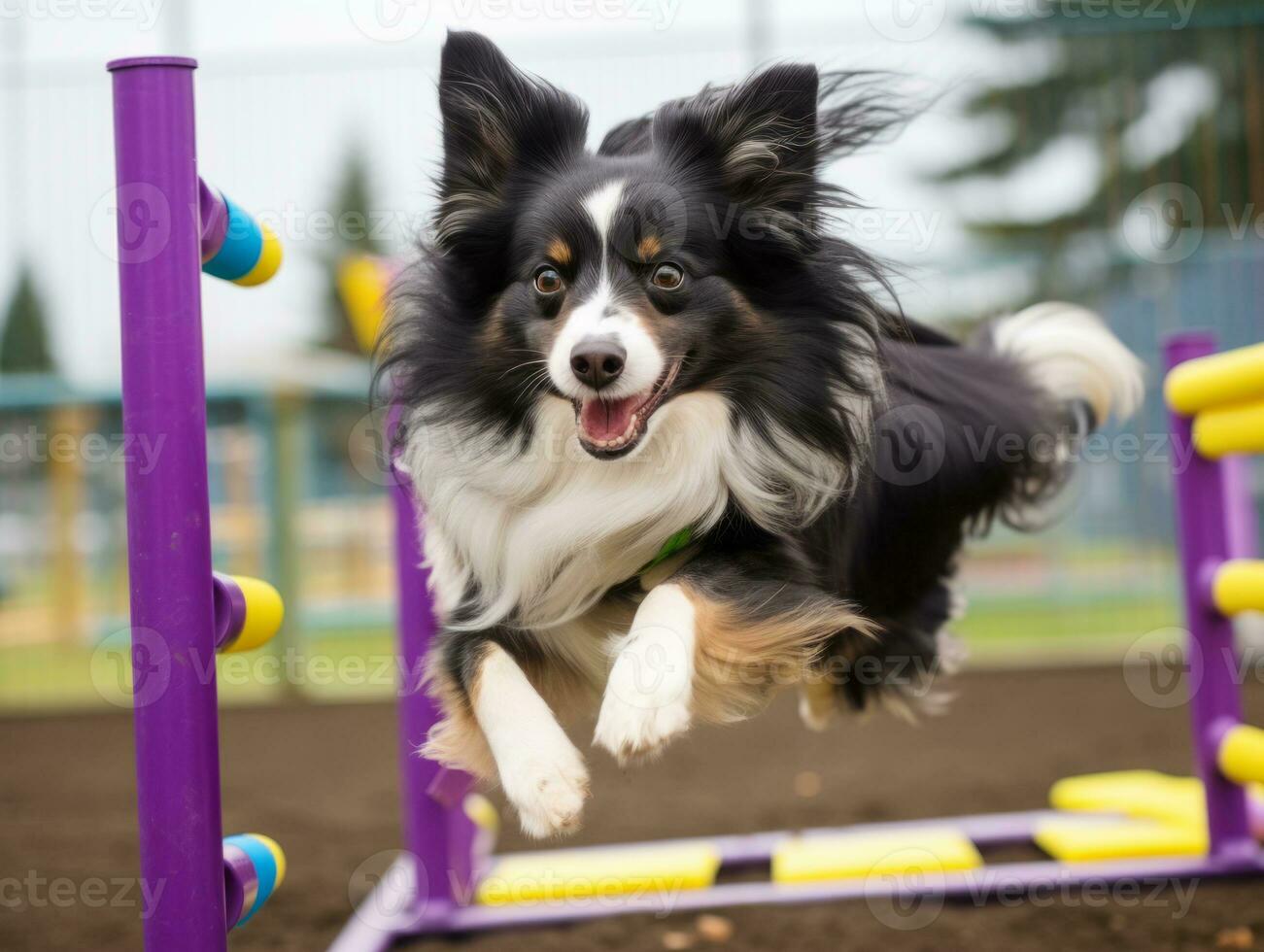Spirited dog racing through an agility course AI Generative photo