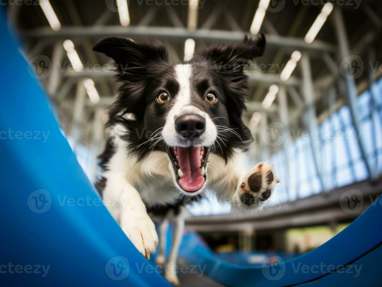 Spirited dog racing through an agility course AI Generative photo