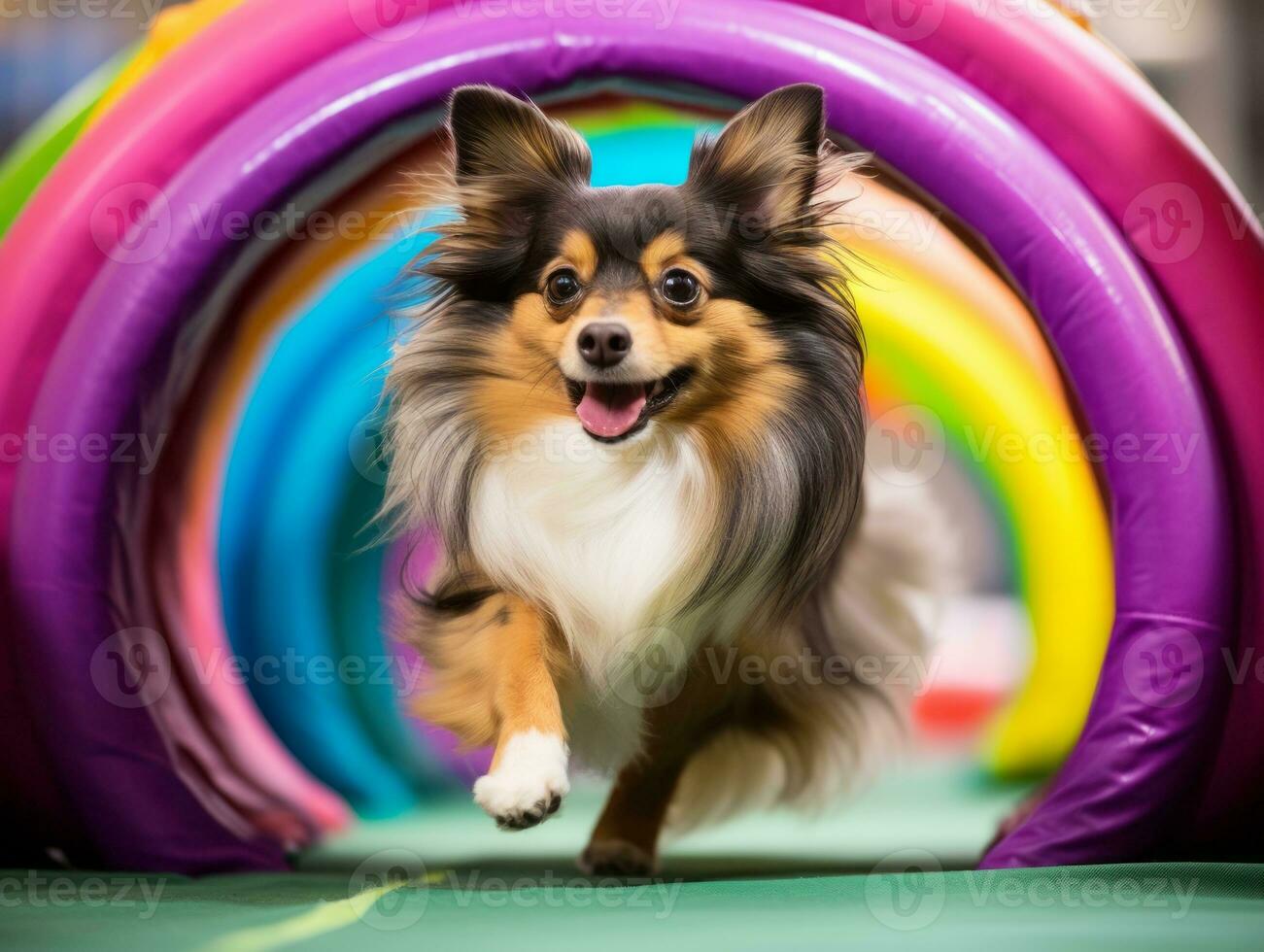 Spirited dog racing through an agility course AI Generative photo